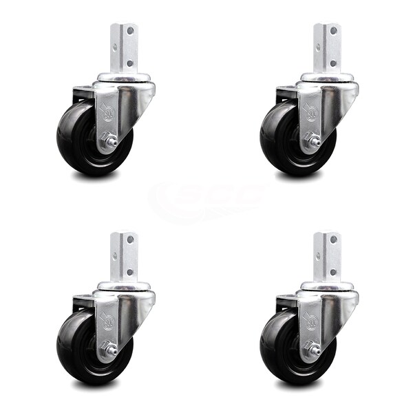 3.5 Inch Hard Rubber Wheel Swivel 7/8 Inch Square Stem Caster Set